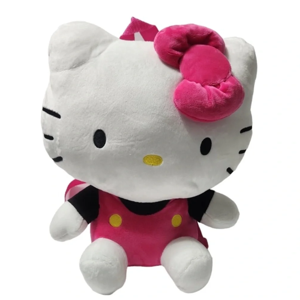 Nwot Hello Kitty Soft Plush Backpack Web Straps Pink White Zip Pocket - Picture 3 of 12